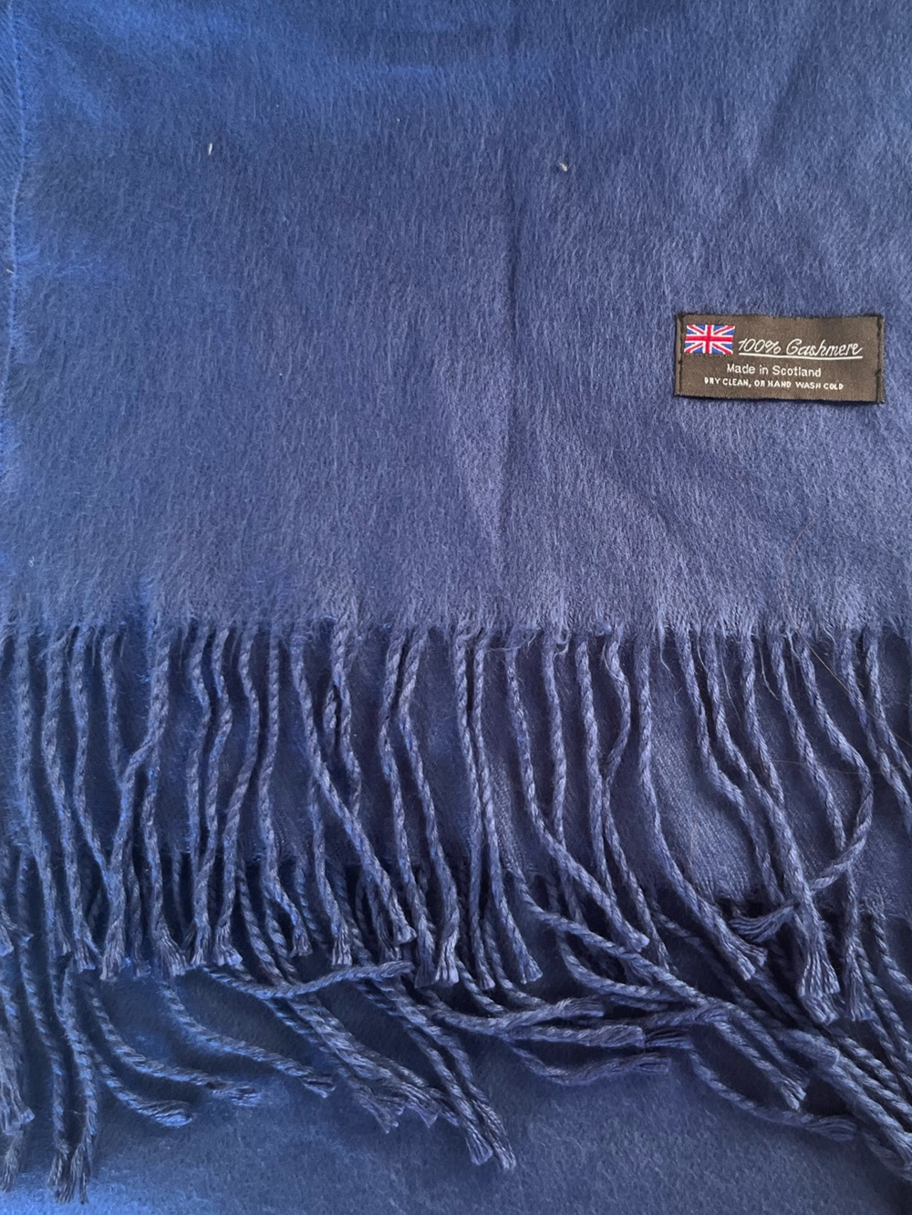 Deep Blue Fringed Scarf 100% Cashmere Scarf